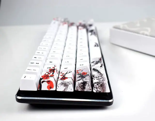Alt view image 6 of 7 - Keycaps 71 Set for Gaming Mechanical Keyboard, Custom PBT OEM Profile Key caps Japanese Style with Keycap Puller for Cherry MX 71/61 60 Percent Keyboard(Plum Blossom)