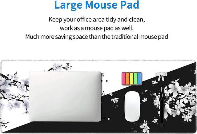 Alt view image 6 of 7 - Black White Cherry Blossom Mouse Pad Japanese Sakura Death Life Flower Extended Desk Mat 80X30 cm Non-Slip Rubber Base Stitched Edge Large XL Playmat for Keyboard Gaming Laptop Desktop,31.5×11.8 Inch