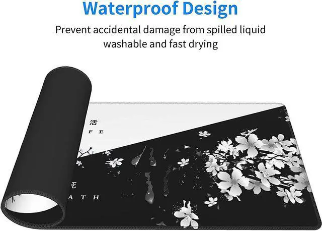 Alt view image 3 of 7 - Black White Cherry Blossom Mouse Pad Japanese Sakura Death Life Flower Extended Desk Mat 80X30 cm Non-Slip Rubber Base Stitched Edge Large XL Playmat for Keyboard Gaming Laptop Desktop,31.5×11.8 Inch