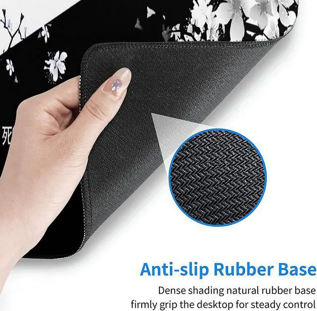 Alt view image 4 of 7 - Black White Cherry Blossom Mouse Pad Japanese Sakura Death Life Flower Extended Desk Mat 80X30 cm Non-Slip Rubber Base Stitched Edge Large XL Playmat for Keyboard Gaming Laptop Desktop,31.5×11.8 Inch