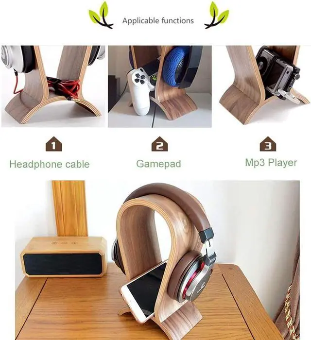 Alt view image 5 of 7 - Headphone Stand Wood,Stand for Headphones,Walnut Finish Gaming Headphone Display Compatible for Sennheiser, Bose, Beats, Razer, AKG, Logitech, HyperX, Sony PS4 et.
