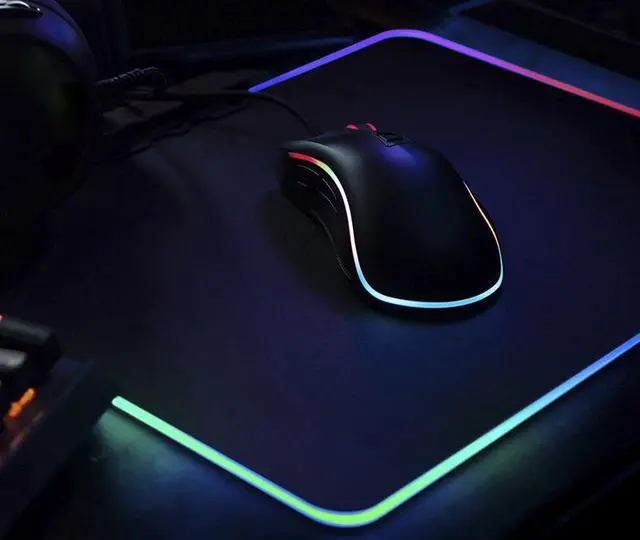 Alt view image 2 of 6 - CORN RGB LED Gaming Mouse Pad - 13.7 x 9.8 x 0.16 inches - Lighting Computer Mice Mat, thick Mousepad for Gamers,14 Modes Cool Light Effect, Non-Slip Rubber Surface Optimized for All (350X250X4mm)