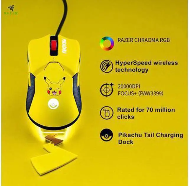 Alt view image 3 of 4 - Viper Ultimate X Pokemon Hyperspeed Lightest Wireless Gaming Mouse & RGB Pikachu Tail Charging Dock: 20K DPI Optical Sensor - Chroma Lighting - 8 Programmable Buttons - 70 Hr Battery
