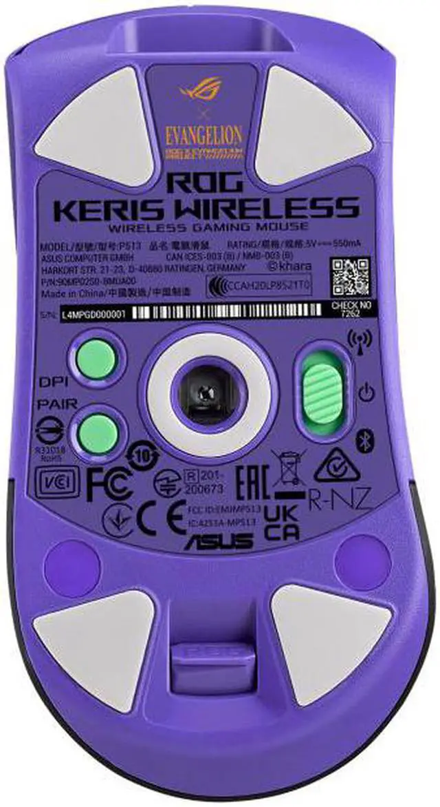 Alt view image 4 of 6 - ASUS ROG Keris Wireless EVA Edition 16,000 dpi, 79 grams, 400IPS USB 2.0/ Bluetooth 5.1/RF 2.4GHz Gaming Mouse - Evangelion Limited