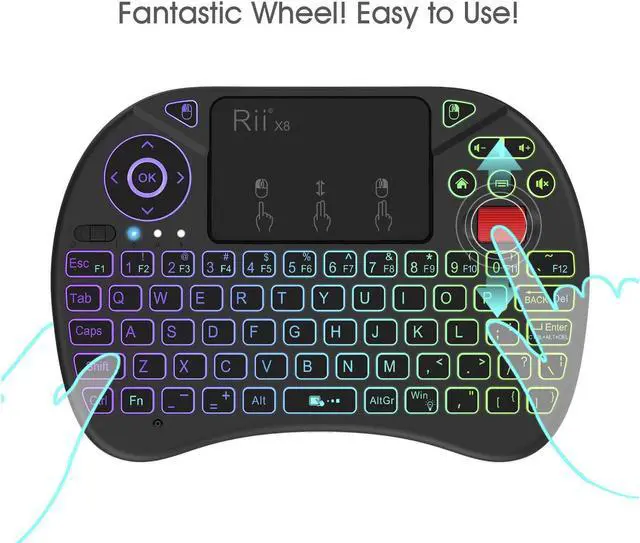 Alt view image 3 of 7 - Mini Keyboard,Rii X8 Portable 2.4GHz Mini Wireless Keyboard Controller with Touchpad Mouse Combo,8 Colors RGB Backlit,Rechargeable Li-ion Battery for Google Android TV Box, PS3, PC, Pad,Nvidia Shield