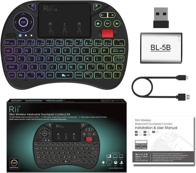 Alt view image 7 of 7 - Mini Keyboard,Rii X8 Portable 2.4GHz Mini Wireless Keyboard Controller with Touchpad Mouse Combo,8 Colors RGB Backlit,Rechargeable Li-ion Battery for Google Android TV Box, PS3, PC, Pad,Nvidia Shield