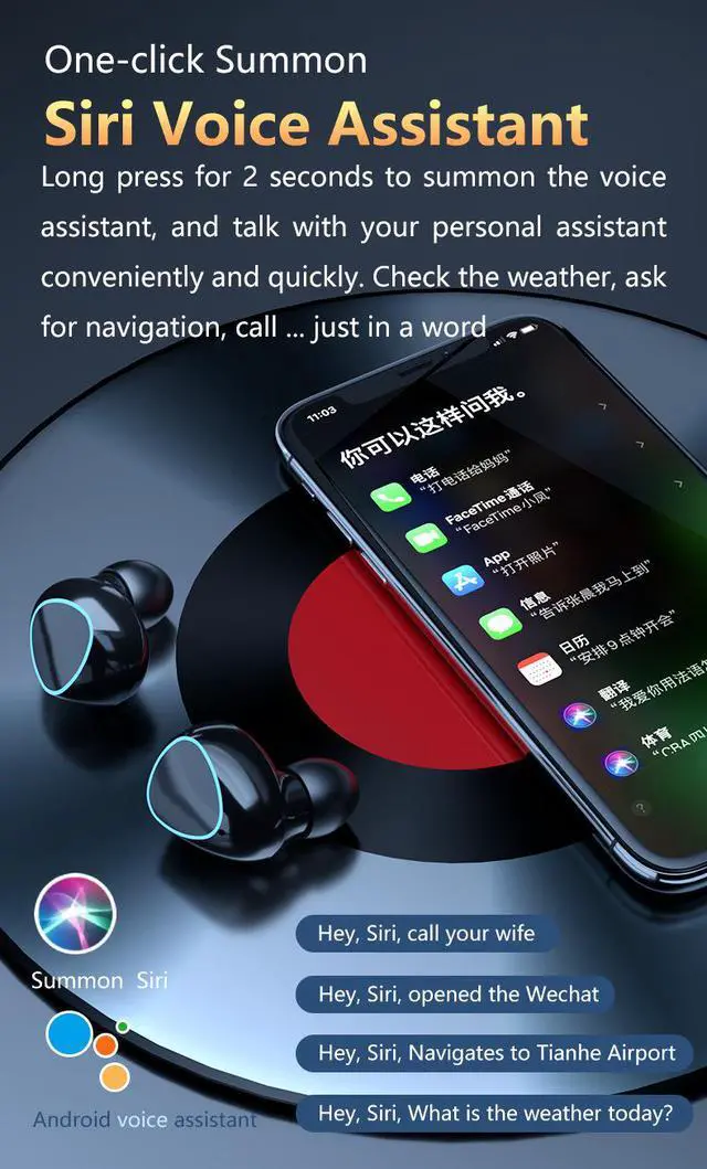 Alt view image 5 of 7 - RABMIV M10 TWS Wireless Earbuds, Bluetooth 5.1 Headphones 120H Playtime with 2000 mAh Charging Case [As Power Bank], Stereo Auto Pairing in-Ear Bluetooth Earphones with Mic Wireless Headset - Black