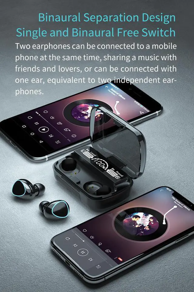 Alt view image 6 of 7 - RABMIV M10 TWS Wireless Earbuds, Bluetooth 5.1 Headphones 120H Playtime with 2000 mAh Charging Case [As Power Bank], Stereo Auto Pairing in-Ear Bluetooth Earphones with Mic Wireless Headset - Black