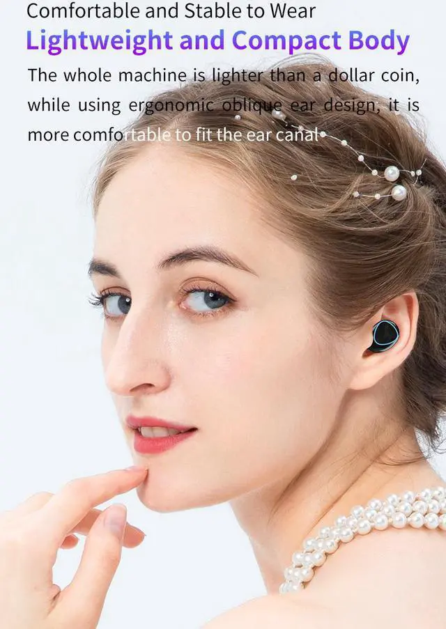 Alt view image 3 of 7 - RABMIV M10 TWS Wireless Earbuds, Bluetooth 5.1 Headphones 120H Playtime with 2000 mAh Charging Case [As Power Bank], Stereo Auto Pairing in-Ear Bluetooth Earphones with Mic Wireless Headset - Black