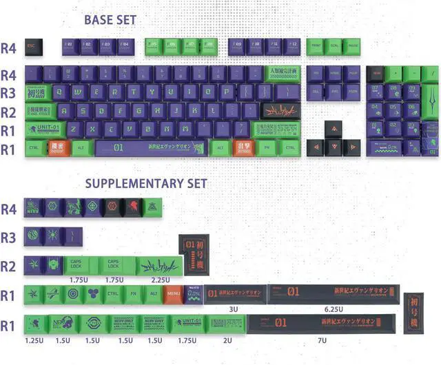 Alt view image 5 of 6 - Evangelion EVA 01 Keycaps, 140 PBT Keycaps for Mechanical Keyboard, Suitable for Cherry original Switches