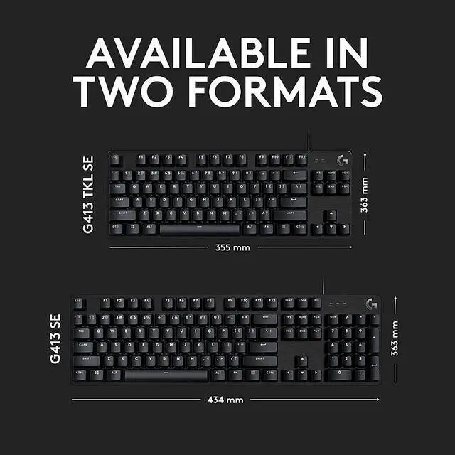 Alt view image 7 of 7 - Logitech G413 SE Full-Size Mechanical Gaming Keyboard - Backlit Keyboard with Tactile Mechanical Switches, Anti-Ghosting, Compatible with Windows, macOS - Black Aluminum
