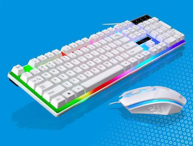 Alt view image 3 of 5 - CORN New Mechanical Feeling Multicolor Backlit Wired Gaming Keyboard And 1600 DPI Mouse Combo - White