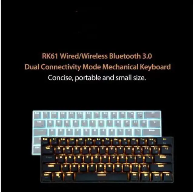 Alt view image 6 of 7 - CORN 60 keyboard RK61 Bluetooth 5.0 Wired/Wireless 61 Keys Multi-Device LED Backlit Gaming/Office Mechanical Keyboard for iOS, Android, Windows and Mac with Rechargeable Battery , Red Switch - White