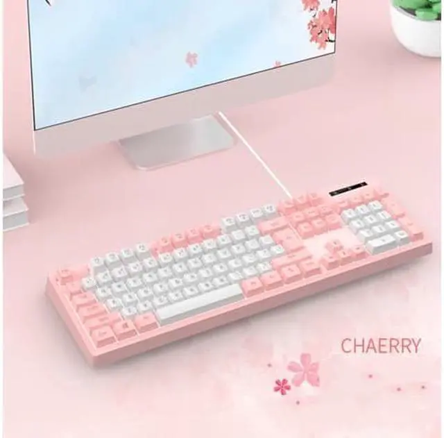 Alt view image 5 of 5 - Mechanical Feeling Gaming Keyboard Full Size 104-Keys for PC and Laptop, 26 Anti-ghosting Keys,Pink keyboard Wired White Backlit
