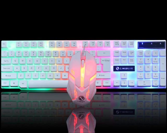 Alt view image 6 of 7 - CORN T12  Ergonomic Design, Cool Exterior Ultra-thin Mechanical Feeling  Wired  Colorful Backlit LED Silent Keyboard And 1600DPI  Mouse Combo For Office And Game, Support PC and Laptop - White