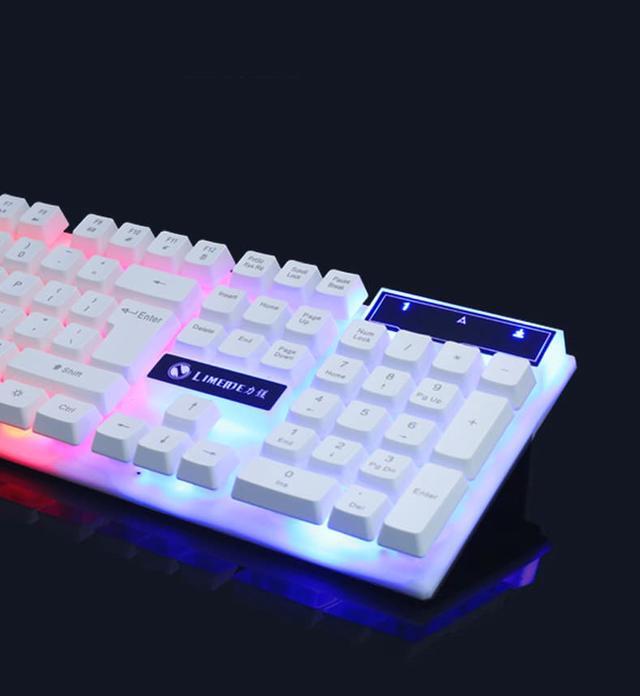 Alt view image 3 of 7 - CORN T12  Ergonomic Design, Cool Exterior Ultra-thin Mechanical Feeling  Wired  Colorful Backlit LED Silent Keyboard And 1600DPI  Mouse Combo For Office And Game, Support PC and Laptop - White