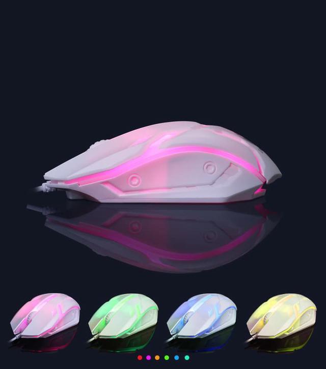Alt view image 4 of 7 - CORN T12  Ergonomic Design, Cool Exterior Ultra-thin Mechanical Feeling  Wired  Colorful Backlit LED Silent Keyboard And 1600DPI  Mouse Combo For Office And Game, Support PC and Laptop - White