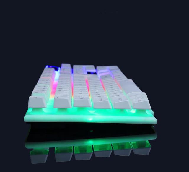 Alt view image 2 of 7 - CORN T12  Ergonomic Design, Cool Exterior Ultra-thin Mechanical Feeling  Wired  Colorful Backlit LED Silent Keyboard And 1600DPI  Mouse Combo For Office And Game, Support PC and Laptop - White