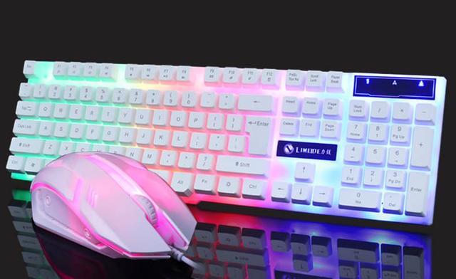 Alt view image 7 of 7 - CORN T12  Ergonomic Design, Cool Exterior Ultra-thin Mechanical Feeling  Wired  Colorful Backlit LED Silent Keyboard And 1600DPI  Mouse Combo For Office And Game, Support PC and Laptop - White