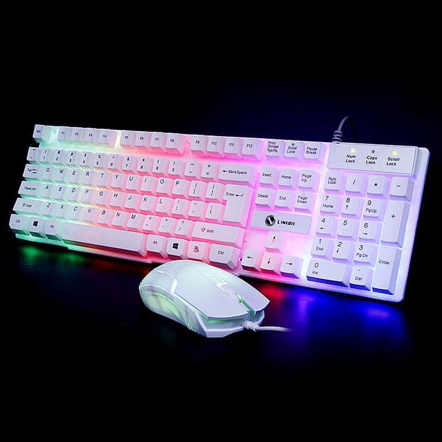 Alt view image 5 of 7 - CORN T12  Ergonomic Design, Cool Exterior Ultra-thin Mechanical Feeling  Wired  Colorful Backlit LED Silent Keyboard And 1600DPI  Mouse Combo For Office And Game, Support PC and Laptop - White