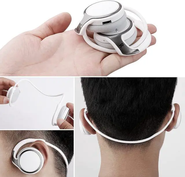 Alt view image 5 of 5 - Small Bluetooth Headphones Wrap Around Head - Sports Wireless Headset with Built-in Microphone and Crystal-Clear Sound, Foldable and Carried in The Purse, and 12-Hour Battery Life, White