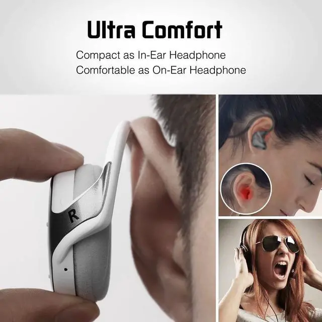 Alt view image 2 of 5 - Small Bluetooth Headphones Wrap Around Head - Sports Wireless Headset with Built-in Microphone and Crystal-Clear Sound, Foldable and Carried in The Purse, and 12-Hour Battery Life, White