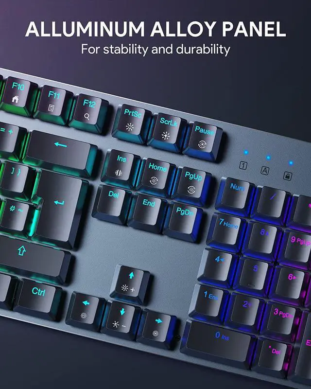 Alt view image 7 of 7 - Mechanical Keyboard RGB 104 Keys LED Backlit Wired Gaming Keyboard with Blue Switches, Customizable Key with 19 LED RGB Color Modes, 8 Levels Brightness and Speed Adjustment, Fully Programmable