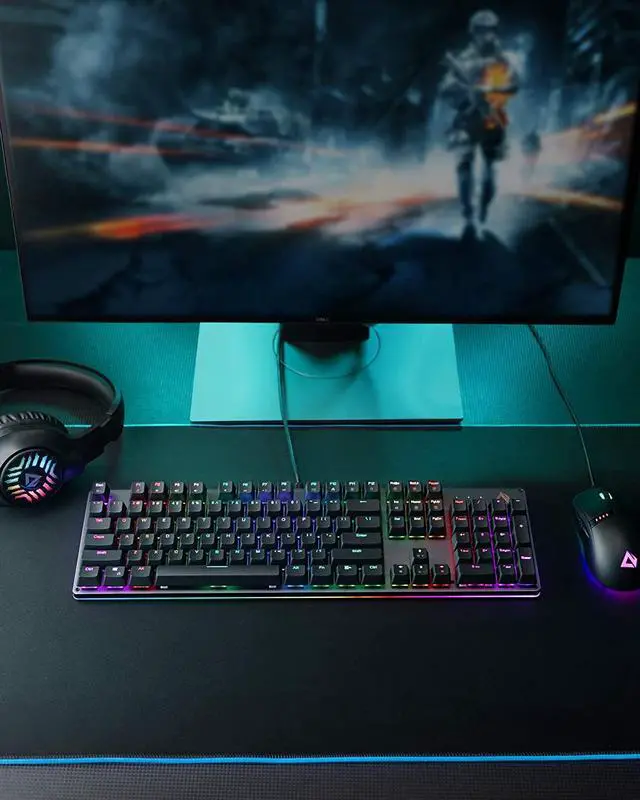 Alt view image 3 of 7 - Mechanical Keyboard RGB 104 Keys LED Backlit Wired Gaming Keyboard with Blue Switches, Customizable Key with 19 LED RGB Color Modes, 8 Levels Brightness and Speed Adjustment, Fully Programmable