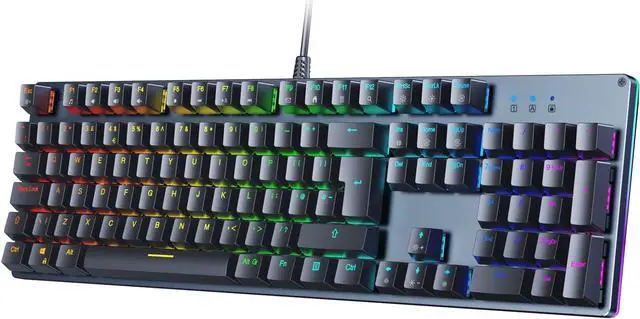 Alt view image 4 of 7 - Mechanical Keyboard RGB 104 Keys LED Backlit Wired Gaming Keyboard with Blue Switches, Customizable Key with 19 LED RGB Color Modes, 8 Levels Brightness and Speed Adjustment, Fully Programmable