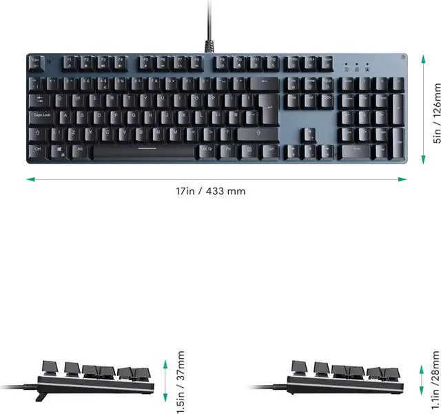 Alt view image 2 of 7 - Mechanical Keyboard RGB 104 Keys LED Backlit Wired Gaming Keyboard with Blue Switches, Customizable Key with 19 LED RGB Color Modes, 8 Levels Brightness and Speed Adjustment, Fully Programmable