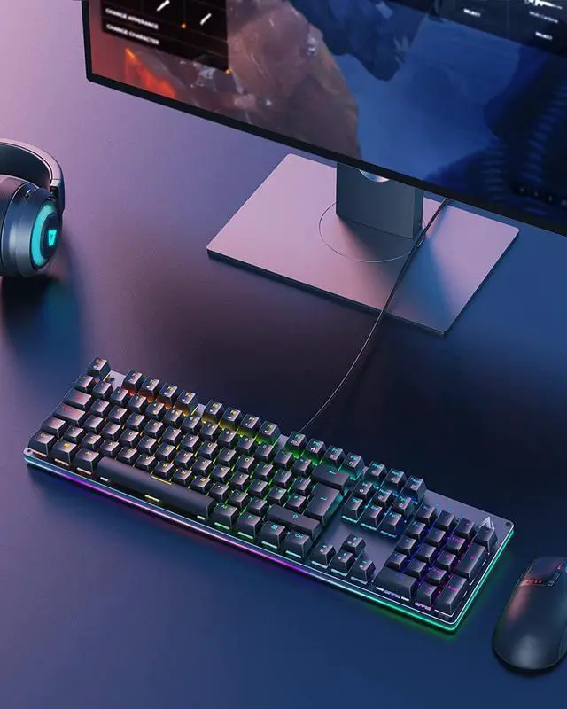 Main image of Mechanical Keyboard RGB 104 Keys LED Backlit Wired Gaming Keyboard with Blue Switches, Customizable Key with 19 LED RGB Color Modes, 8 Levels Brightness and Speed Adjustment, Fully Programmable
