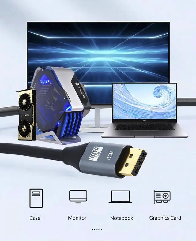 Alt view image 4 of 7 - CORN 6ft. 8K DisplayPort to DisplayPort DP to DP Cable 1.4 VERSION with 8K 60Hz Male to Male up to 32.4Gbps Support HDR