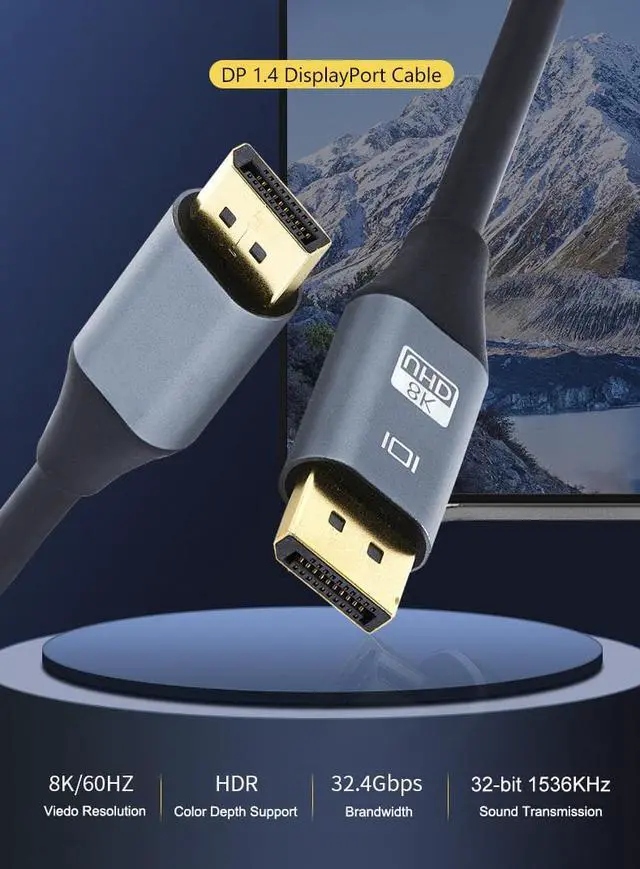 Alt view image 5 of 7 - CORN 6ft. 8K DisplayPort to DisplayPort DP to DP Cable 1.4 VERSION with 8K 60Hz Male to Male up to 32.4Gbps Support HDR