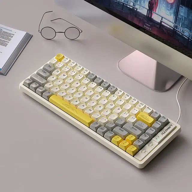 Alt view image 2 of 5 - Langtu GK85 Billiant Wireless Bluetooth 5.0/Wired USB/2.4G Gaming Keyboard,Gold Switches Mechanical Keyboard, ABS Keycaps,19 Rainbow LED Backlight Effects,Full Anti-Ghosting (85Keys, Yellow White)