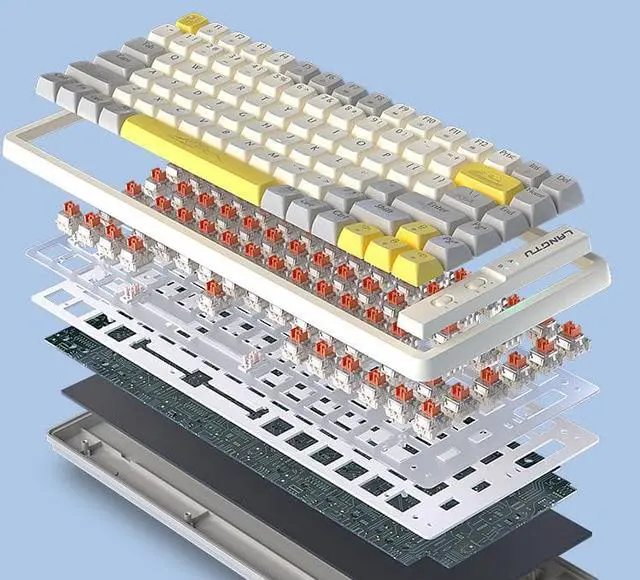 Alt view image 4 of 5 - Langtu GK85 Billiant Wireless Bluetooth 5.0/Wired USB/2.4G Gaming Keyboard,Gold Switches Mechanical Keyboard, ABS Keycaps,19 Rainbow LED Backlight Effects,Full Anti-Ghosting (85Keys, Yellow White)
