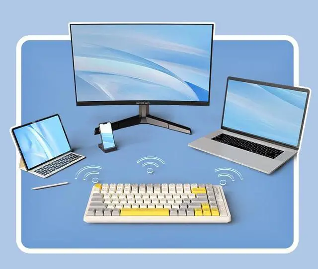 Alt view image 3 of 5 - Langtu GK85 Billiant Wireless Bluetooth 5.0/Wired USB/2.4G Gaming Keyboard,Gold Switches Mechanical Keyboard, ABS Keycaps,19 Rainbow LED Backlight Effects,Full Anti-Ghosting (85Keys, Yellow White)