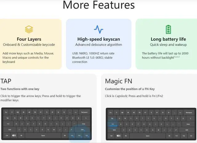 Alt view image 4 of 5 - Anne Pro 2D Mechanical Gaming Keyboard 60% True RGB Backlit - Wired/ Bluetooth 5.0 Hot swappable keyswitch, PC clear keycaps, Linux Mac Full Keys Programmable ( BOX Jellyfish Part switch,White)