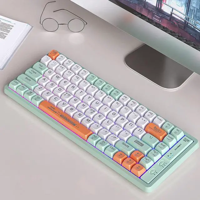 Main image of Langtu GK85 Safety Wireless Bluetooth 5.0/Wired USB/2.4G Gaming Keyboard,Gold Switches Mechanical Keyboard, ABS Keycaps,19 Rainbow LED Backlight Effects,Full Anti-Ghosting (85Keys, Green White)