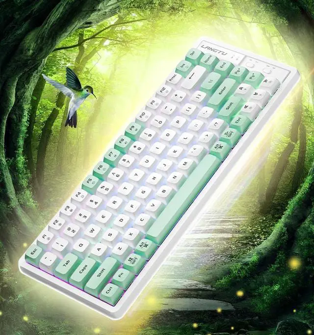 Alt view image 2 of 7 - Langtu GK85 Type-C Wired Gaming Keyboard,Gold Switches Mechanical Keyboard, ABS Keycaps,19 Rainbow LED Backlight Effects,Full Anti-Ghosting (85Keys, Green White)