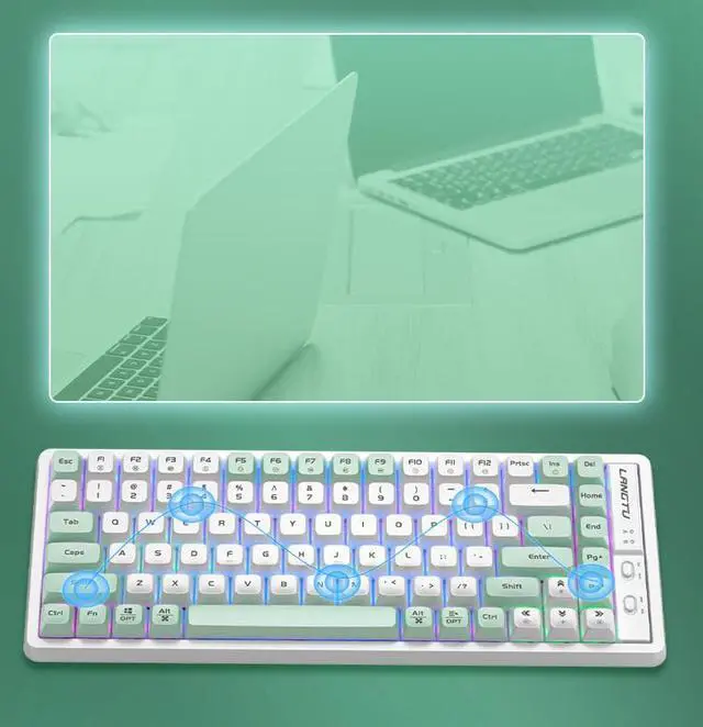 Alt view image 3 of 7 - Langtu GK85 Type-C Wired Gaming Keyboard,Gold Switches Mechanical Keyboard, ABS Keycaps,19 Rainbow LED Backlight Effects,Full Anti-Ghosting (85Keys, Green White)