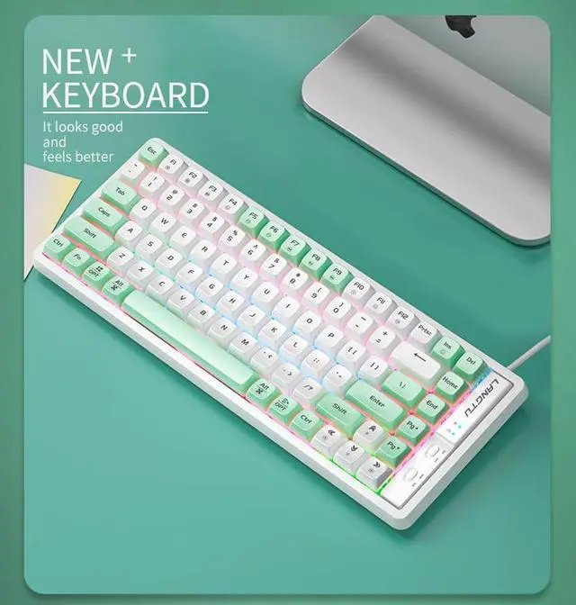 Alt view image 4 of 7 - Langtu GK85 Type-C Wired Gaming Keyboard,Gold Switches Mechanical Keyboard, ABS Keycaps,19 Rainbow LED Backlight Effects,Full Anti-Ghosting (85Keys, Green White)