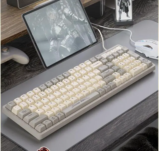 Alt view image 4 of 7 - Langtu GK102 Cream Type-C Wired Gaming Keyboard,Gold Switches Mechanical Keyboard, ABS Keycaps,19 Rainbow LED Backlight Effects,Full Anti-Ghosting (102Keys, Grey White)