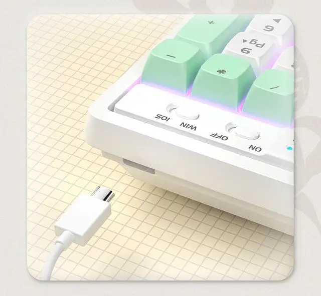 Alt view image 3 of 5 - Langtu GK102 Type-C Wired Gaming Keyboard,Gold Switches Mechanical Keyboard, ABS Keycaps,19 Rainbow LED Backlight Effects,Full Anti-Ghosting (102Keys, Green White)