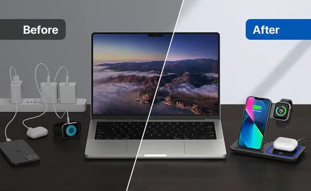 Alt view image 7 of 7 - Wireless Charger, Corn 3 in 1 Wireless Charging Station, Fast Wireless Charger Stand for iPhone 14/13/12/11/Pro/Max/XS/XR/X/8/Plus, for Apple Watch 7/6/5/4/3/2/SE, for AirPods 3/2/Pro(Black)