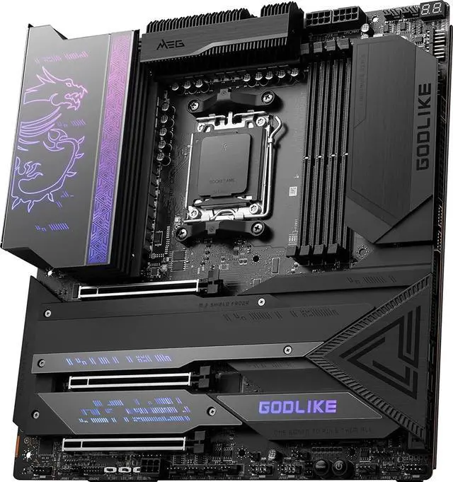 Alt view image 4 of 7 - MSI MEG X670E GODLIKE Gaming Motherboard (AMD AM5, DDR5, PCIe 5.0, SATA 6Gb/s, M.2, USB 3.2 Gen 2, Wi-Fi 6E, HDMI/DP, Dual LAN, SLI, EATX)