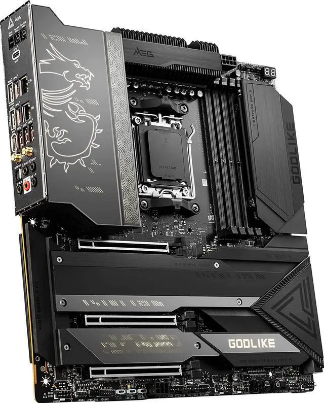 Alt view image 3 of 7 - MSI MEG X670E GODLIKE Gaming Motherboard (AMD AM5, DDR5, PCIe 5.0, SATA 6Gb/s, M.2, USB 3.2 Gen 2, Wi-Fi 6E, HDMI/DP, Dual LAN, SLI, EATX)