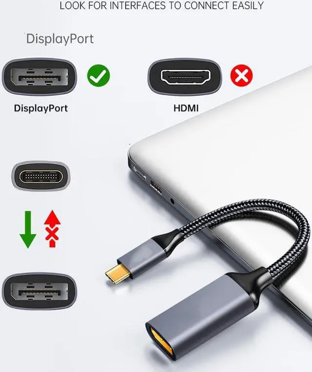 Alt view image 2 of 5 - CORN USB C to DisplayPort 1.4 8K Adapter  Thunderbolt 3 to DP 8K@60HZ Adapter for Notebook Tablet Phone iPad Pro, 2021 MacBook Pro, M1 Mac Mini, Dell XPS