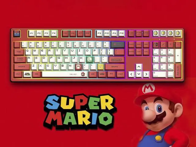 Main image of Corn Tri-Band RGB Wireless Bluetooth Wired 108 key Customized Mechanical Keyboard Mario Cartoon Animation Co-branding Theme PBT keycaps Anti-Ghosting Gaming Keyboard Brown Switch