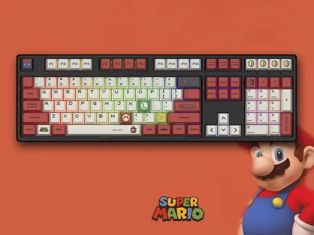 Alt view image 2 of 7 - Corn Tri-Band RGB Wireless Bluetooth Wired 108 key Customized Mechanical Keyboard Mario Cartoon Animation Co-branding Theme PBT keycaps Anti-Ghosting Gaming Keyboard Brown Switch