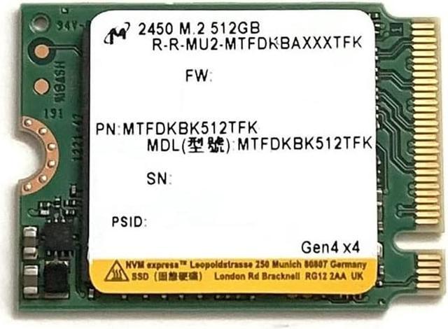 Micron SSD 512GB M.2 2230 30mm NVMe PCIe 4.0 Gen4 x4 MTFDKBK512TFK